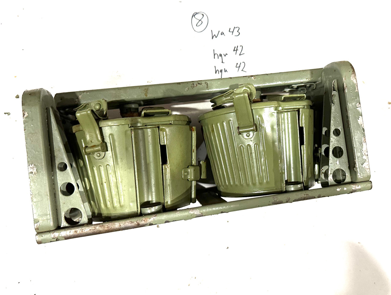 230909-08:  Original WW2 dated Basket Drum and Carrier Set  (Yugo Repainted)  (SHIPS FREE in Lower 48)