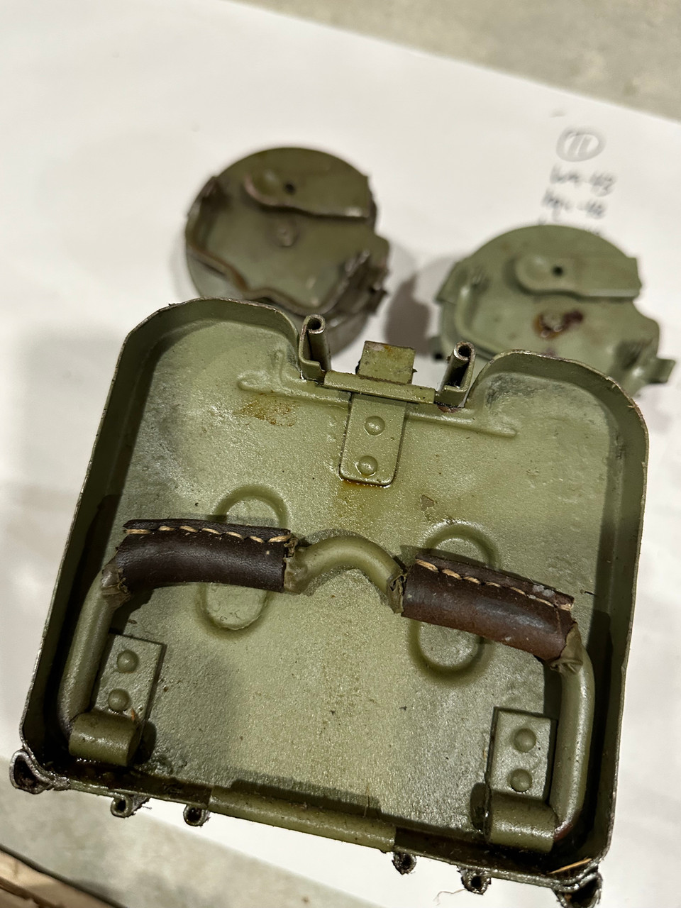 230909-11:  Original WW2 dated Basket Drum and Carrier Set  (Yugo Repainted)  (SHIPS FREE in Lower 48)