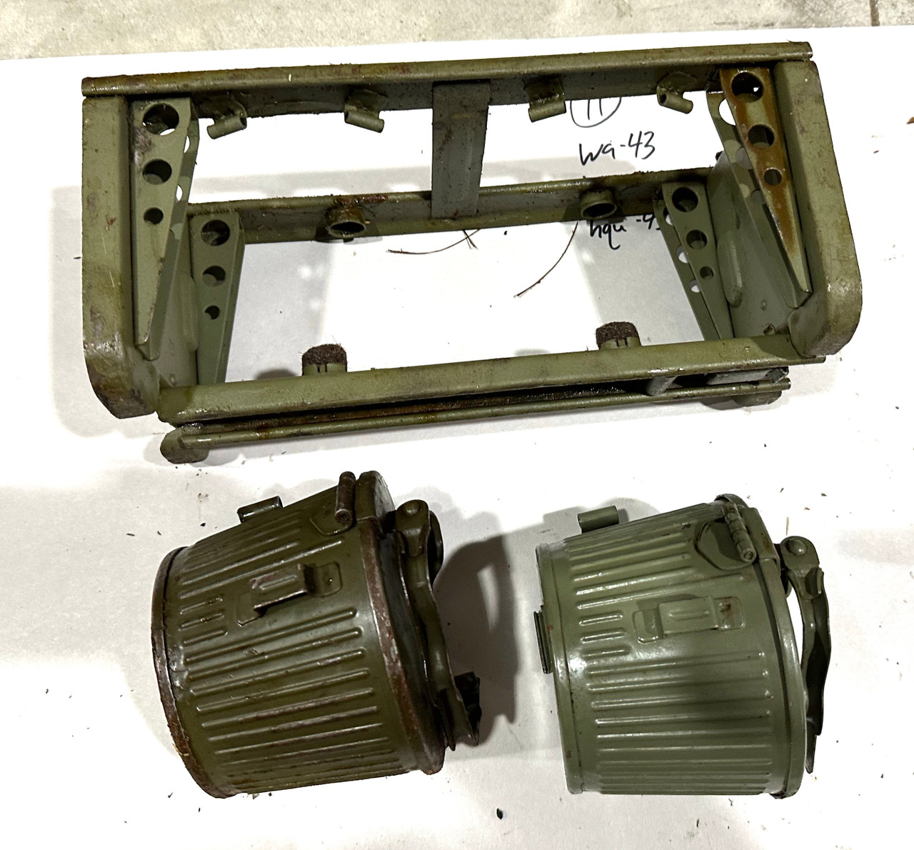 230909-11:  Original WW2 dated Basket Drum and Carrier Set  (Yugo Repainted)  (SHIPS FREE in Lower 48)