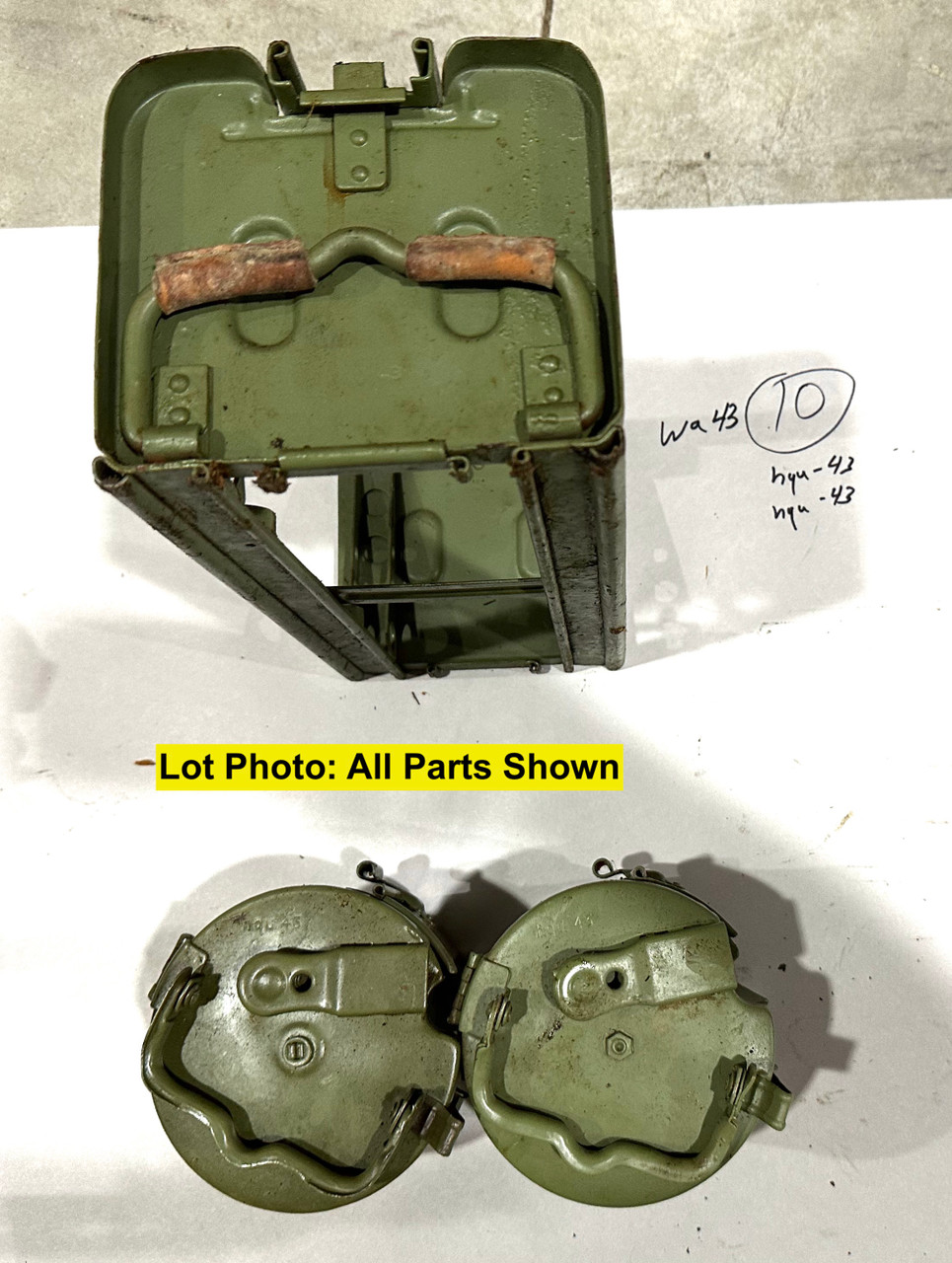 230909-10:  Original WW2 dated Basket Drum and Carrier Set  (Yugo Repainted)  (SHIPS FREE in Lower 48)