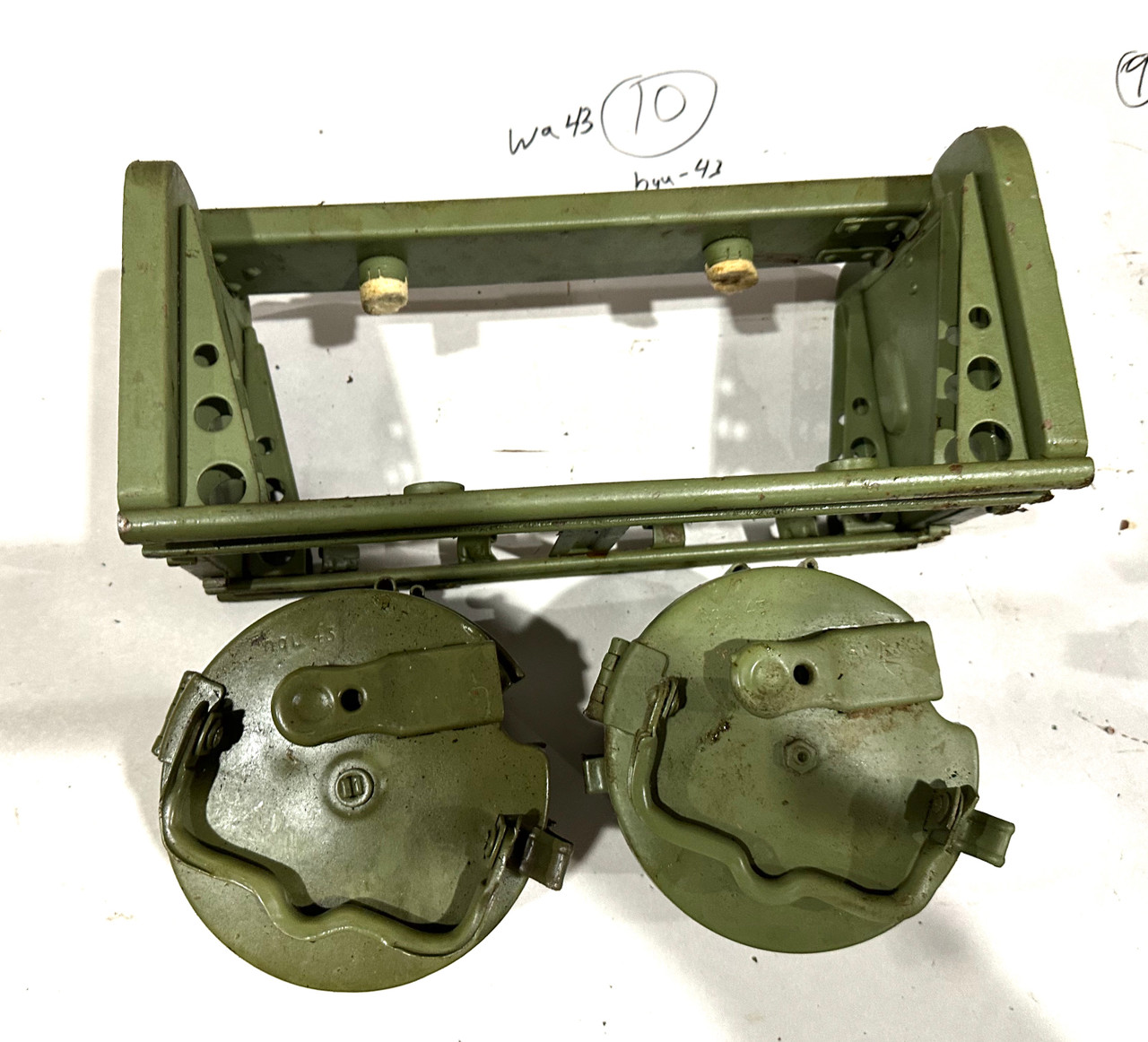 230909-10:  Original WW2 dated Basket Drum and Carrier Set  (Yugo Repainted)  (SHIPS FREE in Lower 48)