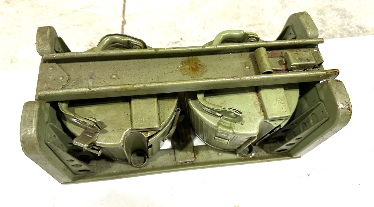 230909-10:  Original WW2 dated Basket Drum and Carrier Set  (Yugo Repainted)  (SHIPS FREE in Lower 48)