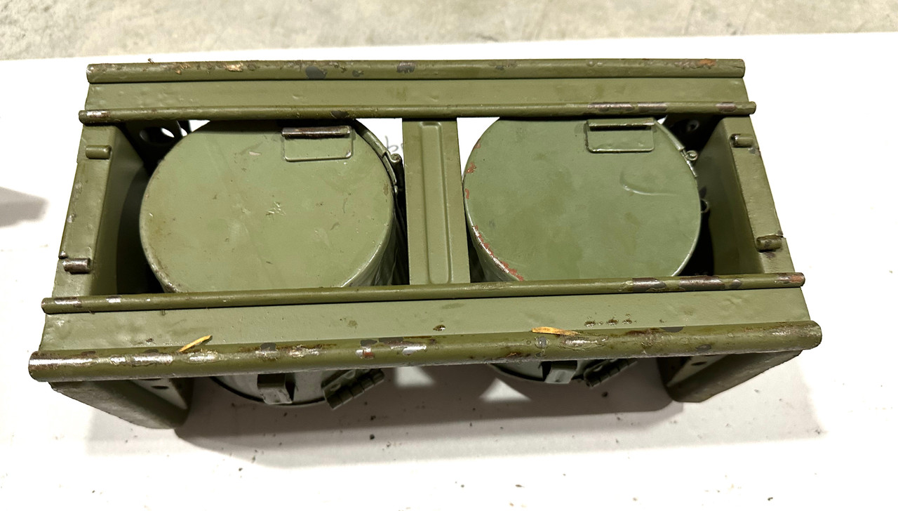 230909-14:  Original WW2 dated Basket Drum and Carrier Set  (Yugo Repainted)  (SHIPS FREE in Lower 48)