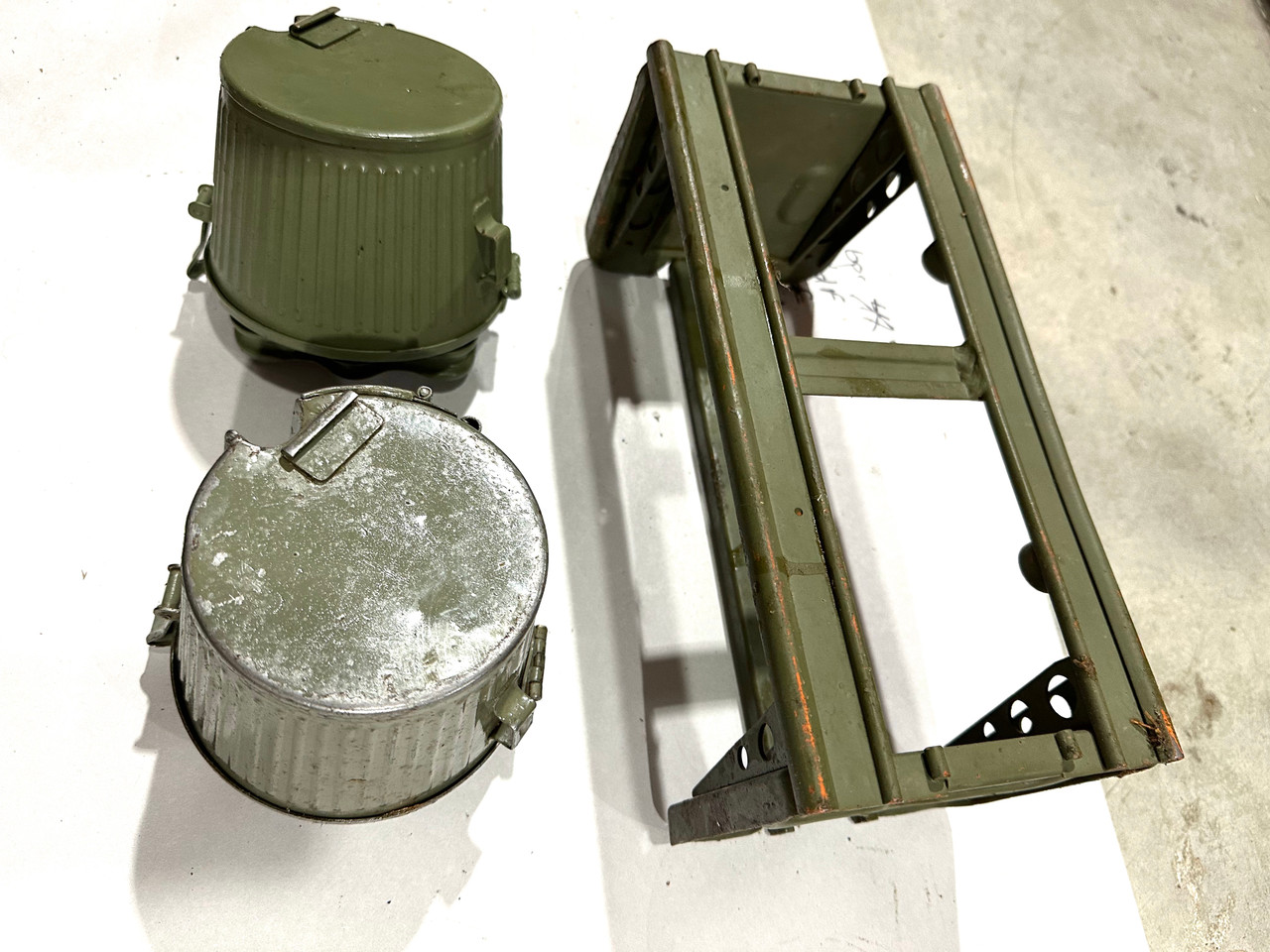 230909-16:  Original WW2 dated Basket Drum and Carrier Set  (Yugo Repainted)  (SHIPS FREE in Lower 48)