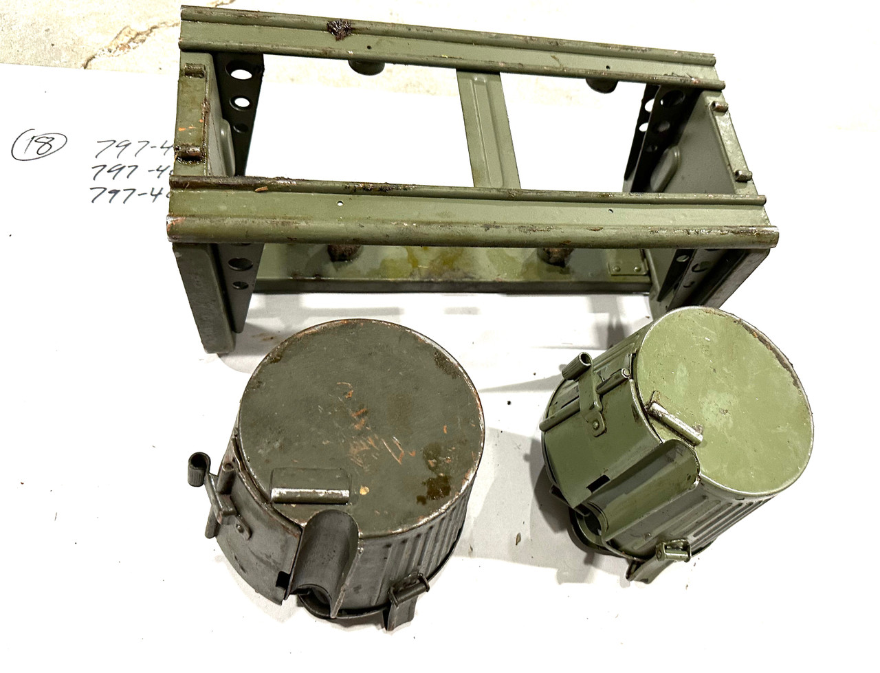 230909-18:  Original WW2 dated Basket Drum and Carrier Set  (Yugo Repainted)  (SHIPS FREE in Lower 48)