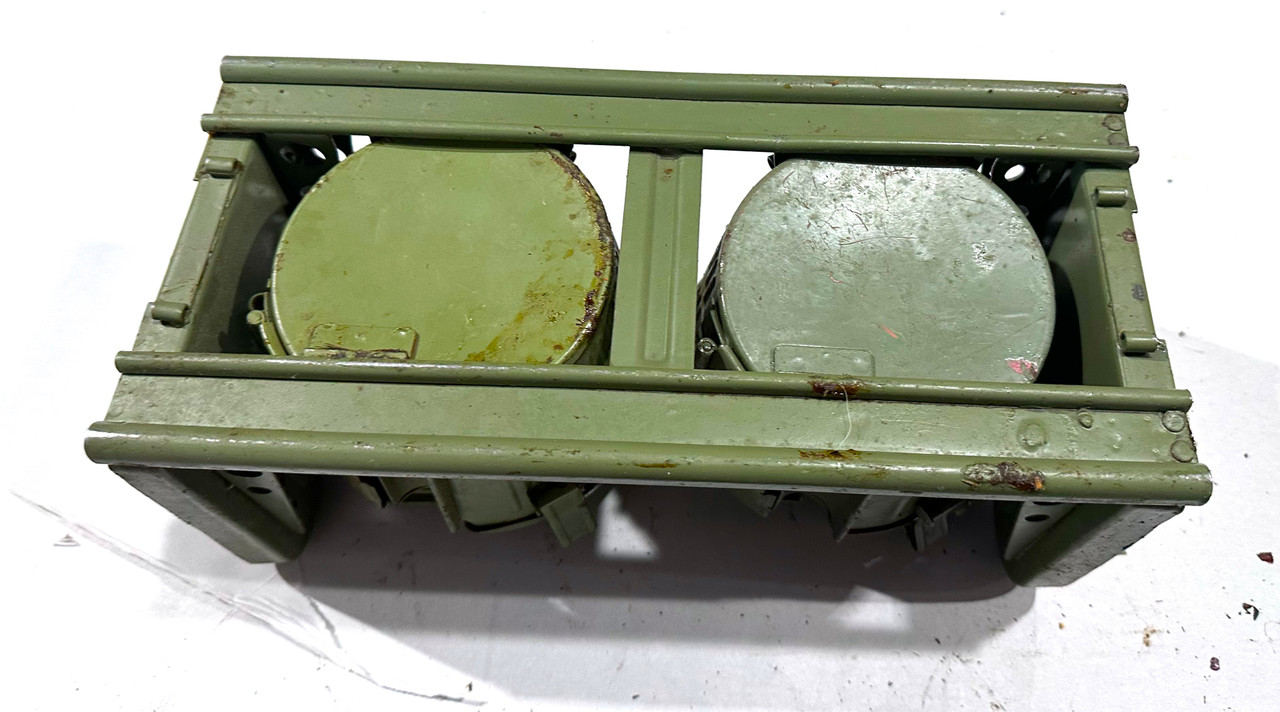 251015-03:  Original WW2 dated Basket Drum and Carrier Set  (Yugo Repainted)  (SHIPS FREE in Lower 48)