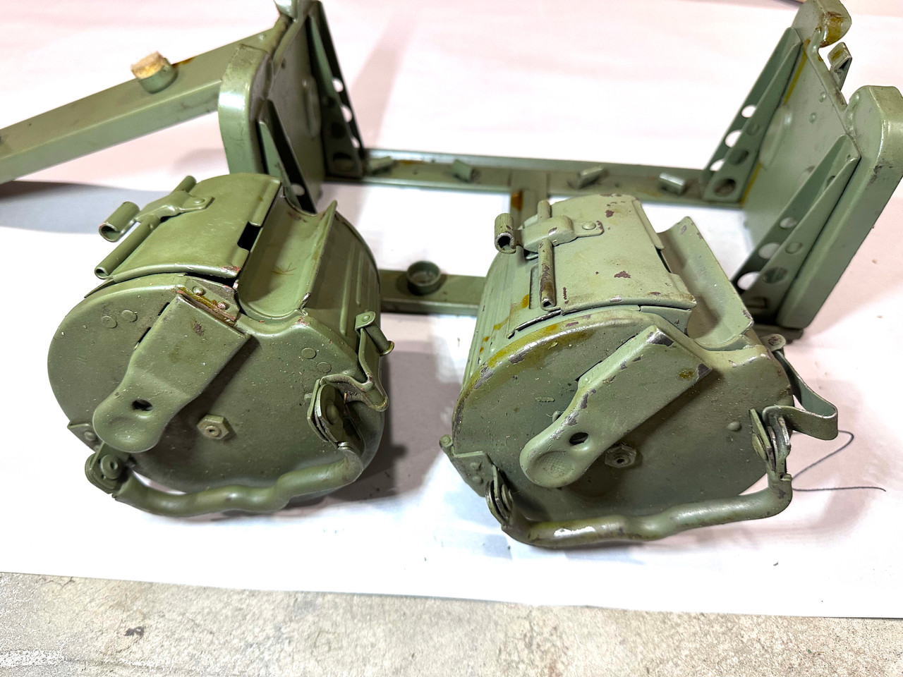 251119-02:  Original WW2 dated Basket Drum and Carrier Set  (Yugo Repainted)  (SHIPS FREE in Lower 48)
