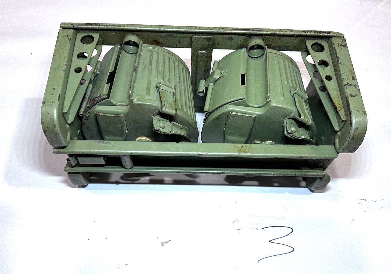 251119-03:  Original WW2 dated Basket Drum and Carrier Set  (Yugo Repainted)  (SHIPS FREE in Lower 48)