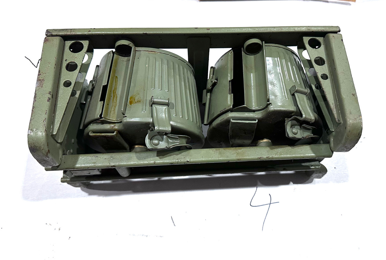 251119-04:  Original WW2 dated Basket Drum and Carrier Set  (Yugo Repainted)  (SHIPS FREE in Lower 48)