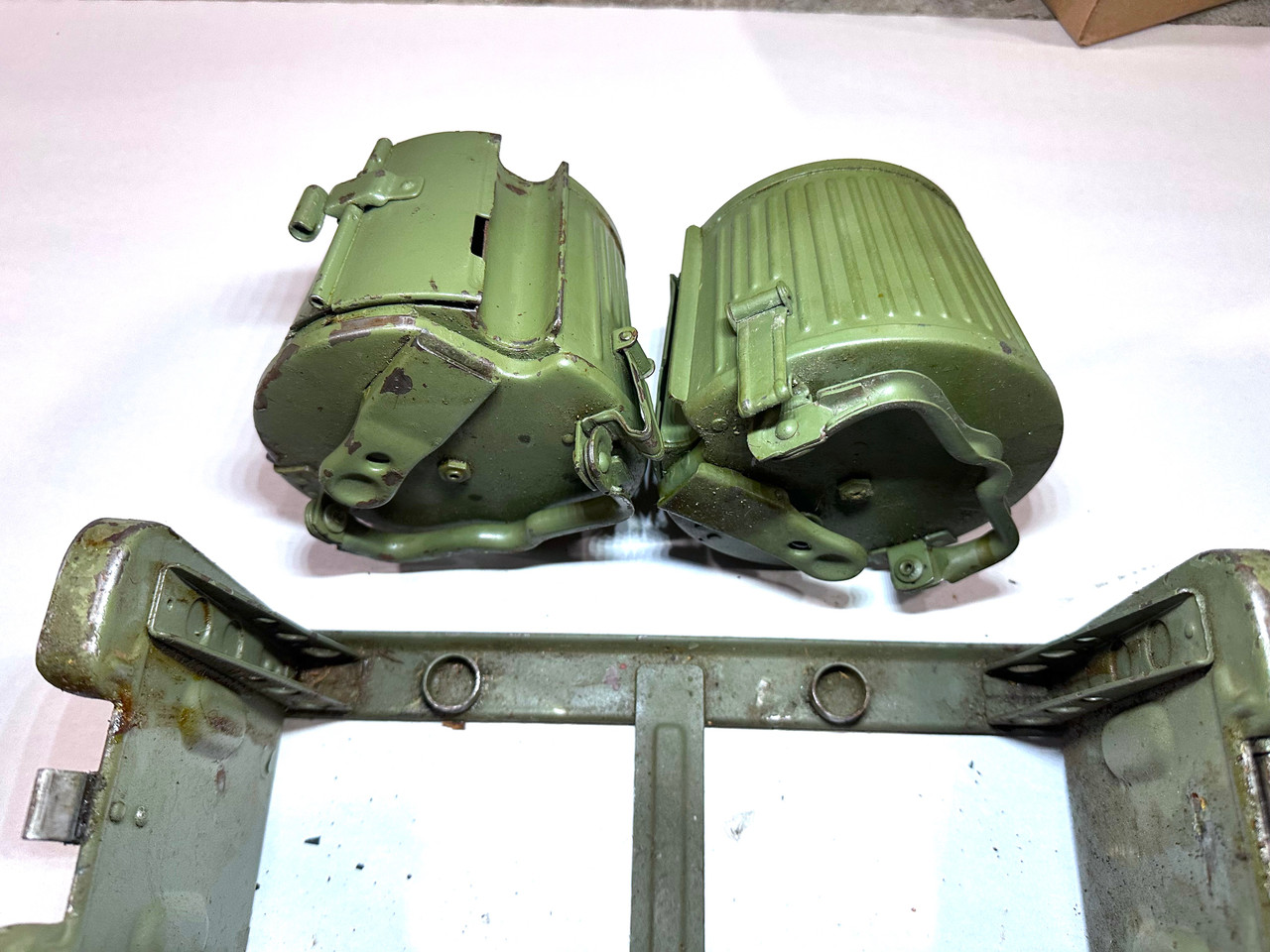 251119-05:  Original WW2 dated Basket Drum and Carrier Set  (Yugo Repainted)  (SHIPS FREE in Lower 48)