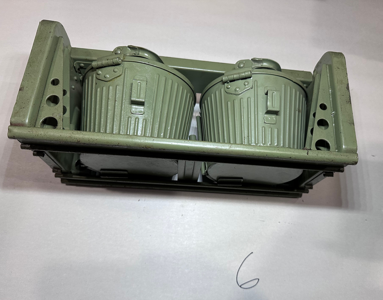 251119-06::  Original WW2 dated Basket Drum and Carrier Set  (Yugo Repainted)  (SHIPS FREE in Lower 48)