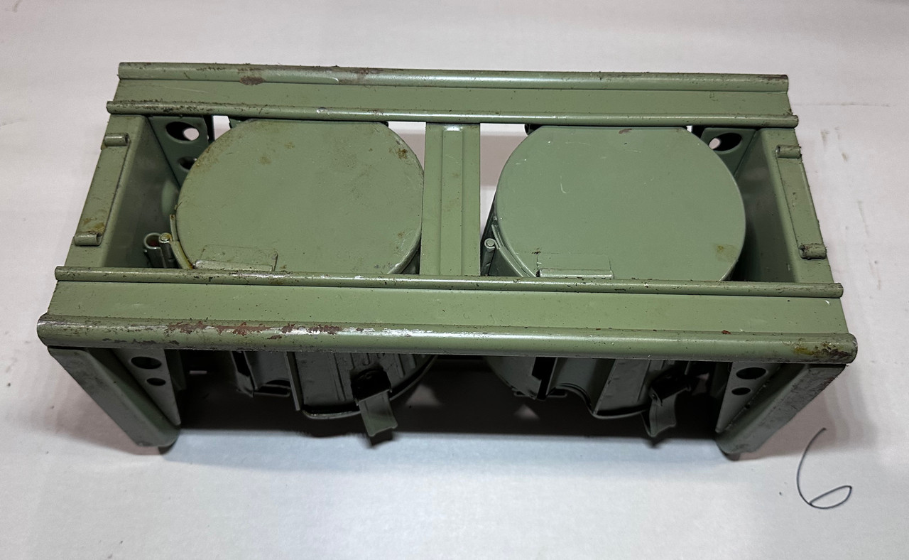 251119-06::  Original WW2 dated Basket Drum and Carrier Set  (Yugo Repainted)  (SHIPS FREE in Lower 48)