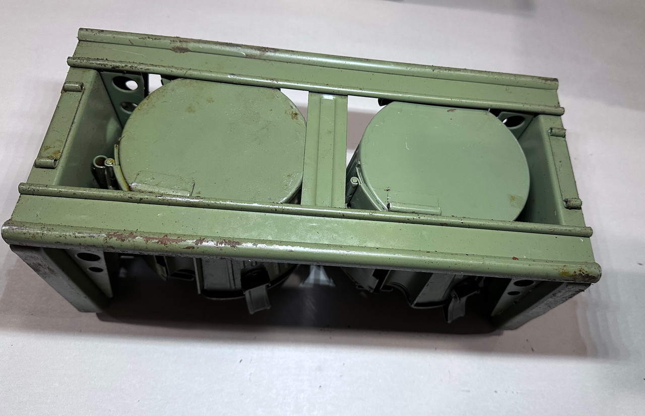 251119-06::  Original WW2 dated Basket Drum and Carrier Set  (Yugo Repainted)  (SHIPS FREE in Lower 48)