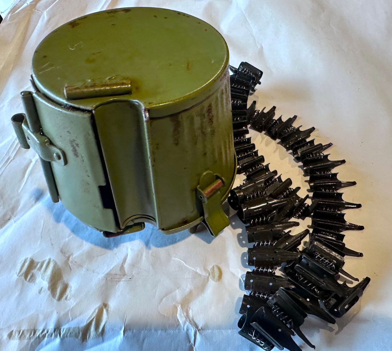 Lot:  Rare Late War WW2 Marked Basket Drum with Belt