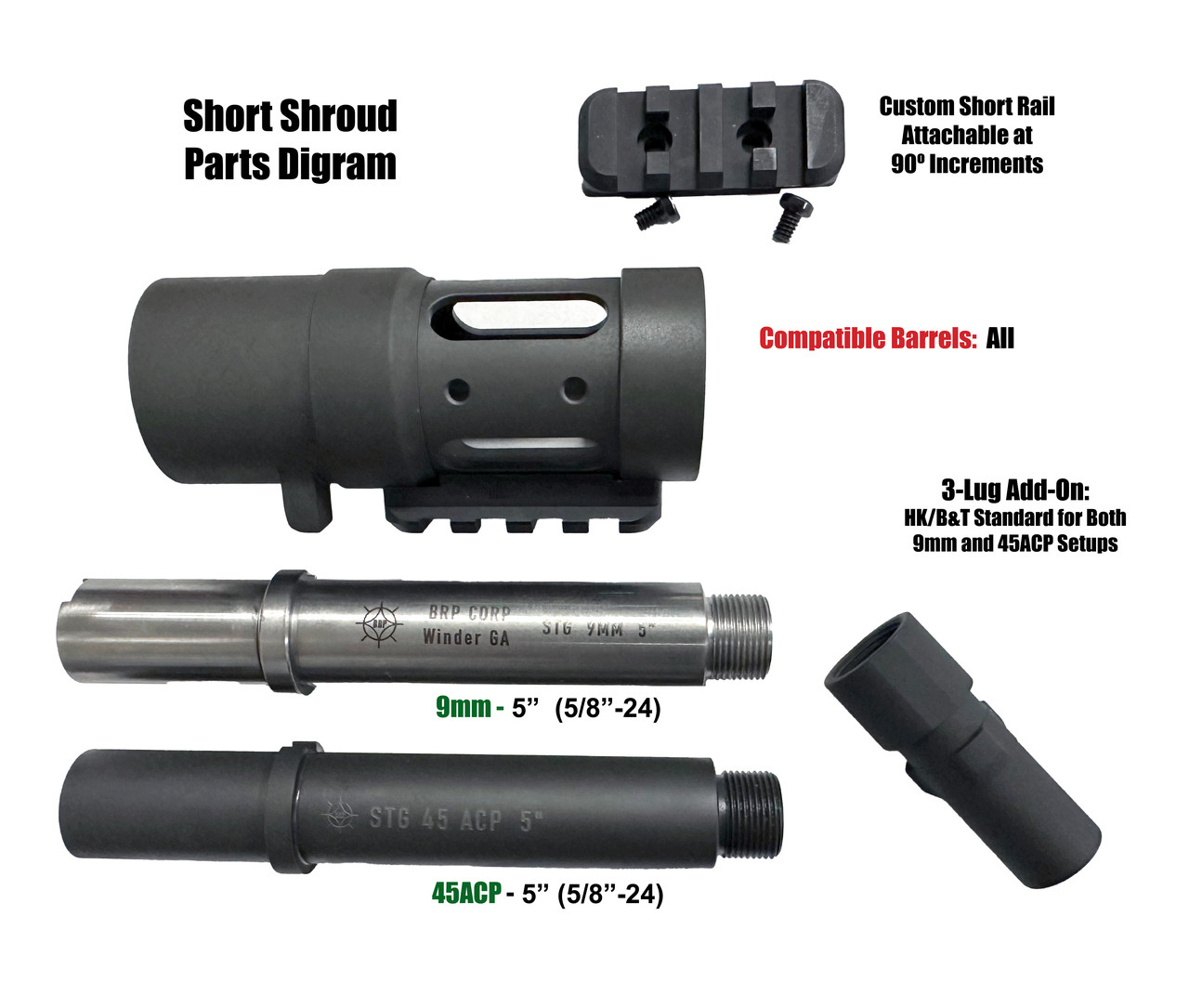 STG Universal Barrel Shroud - Steel 5" with 1 x Rail Included