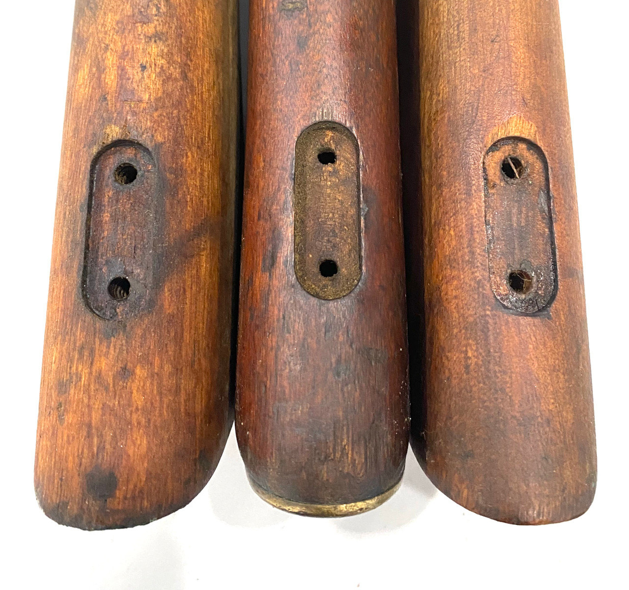 Lot: No. 4 Savage Butt Stock (LONG) x3, Two with Repair Marks and One Brass Butt Plate (FAIR)