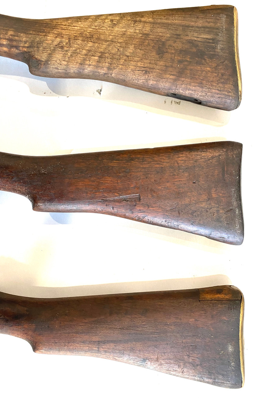 Lot: No.1 Mk.3 Butt Stock x6, Two No. 1 Brass Butt Plates, Original Marking Disc (LOW GRADE - FAIR)