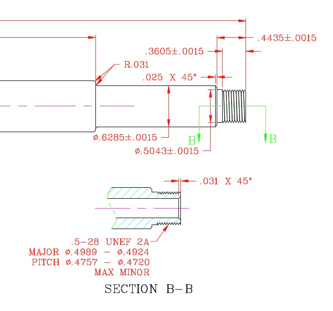 9mm Stainless Barrel Blank 3.5" long Threaded 1/2"-28