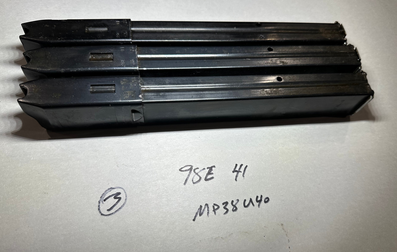 Lot of 3 x MP40 'slab side' Magazines with Steyr markings dated 1941 - Low Grade Bottom Plate
