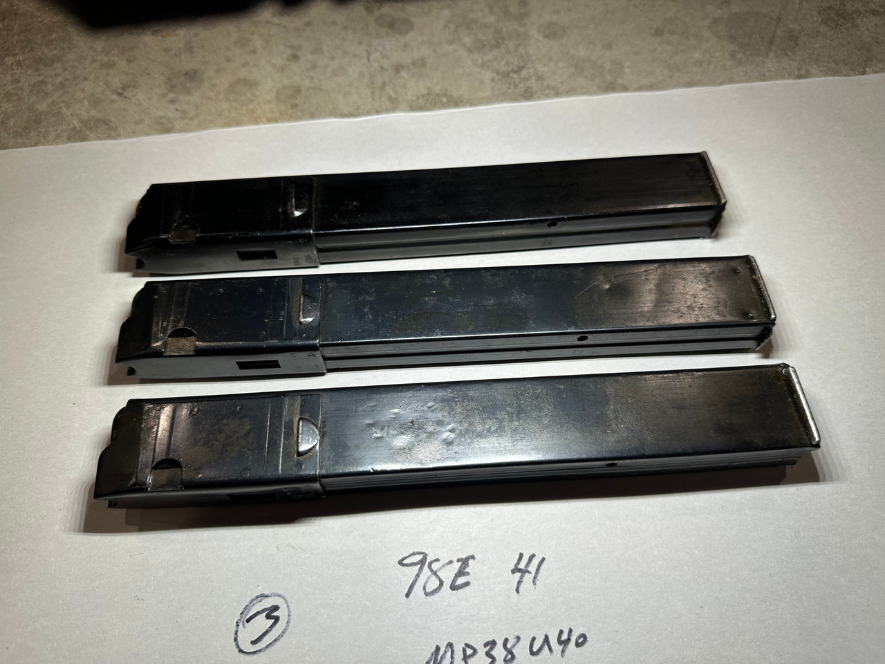 Lot of 3 x MP40 'slab side' Magazines with Steyr markings dated 1941 - Low Grade Bottom Plate