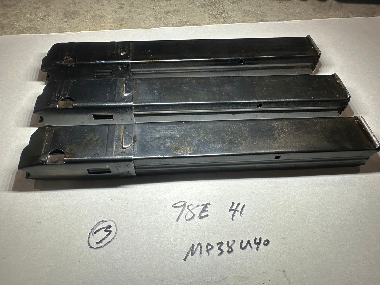 Lot of 3 x MP40 'slab side' Magazines with Steyr markings dated 1941 - Low Grade Bottom Plate