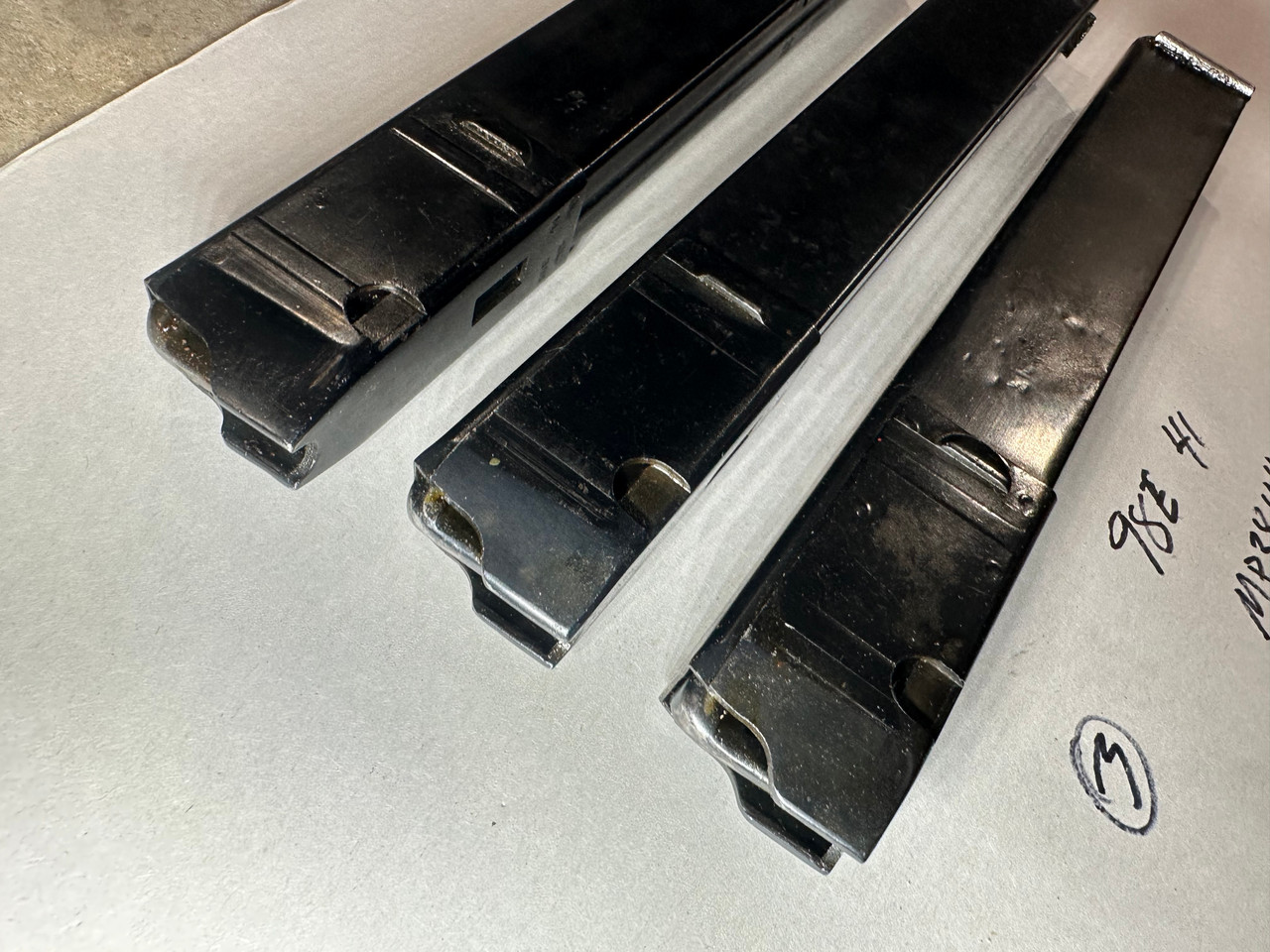 Lot of 3 x MP40 'slab side' Magazines with Steyr markings dated 1941 - Low Grade Bottom Plate