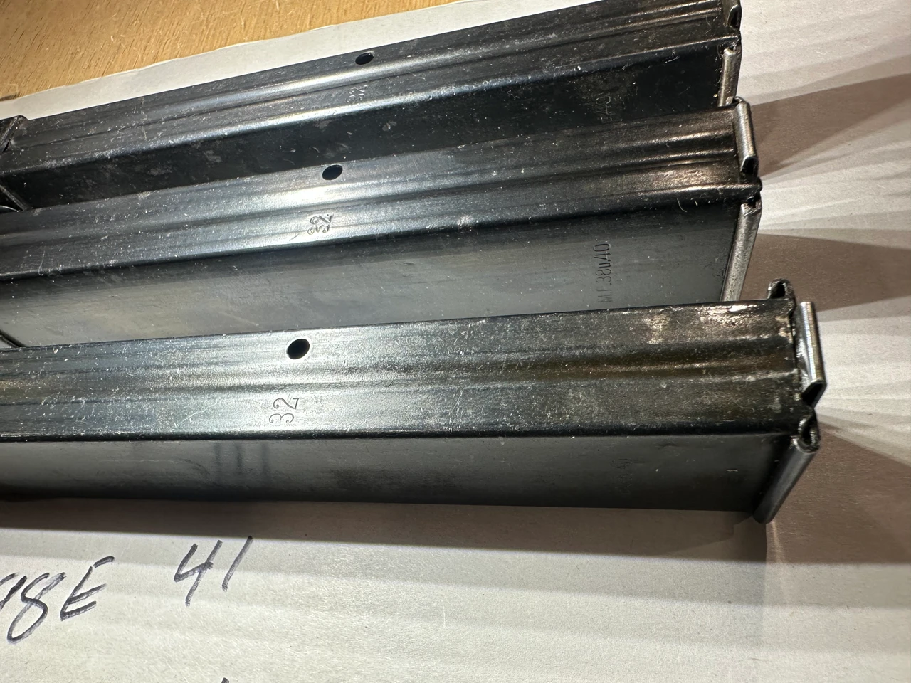 Lot 260430-06: 3 x MP40 'slab side' Magazines with Steyr markings dated 1941