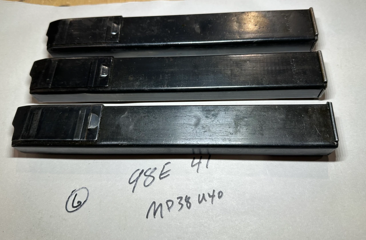 Lot 260430-06: 3 x MP40 'slab side' Magazines with Steyr markings dated 1941