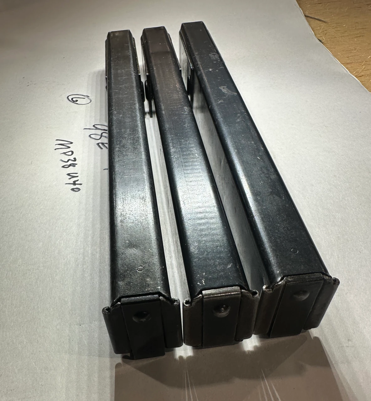 Lot 260430-06: 3 x MP40 'slab side' Magazines with Steyr markings dated 1941