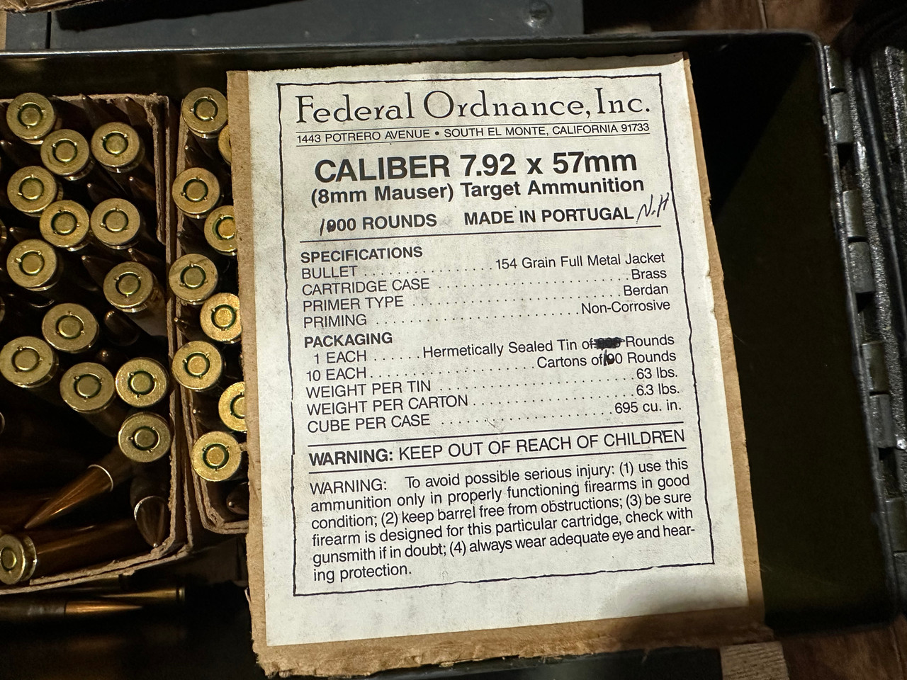 100 Rounds Portuguese 8mm Mauser Ammo
