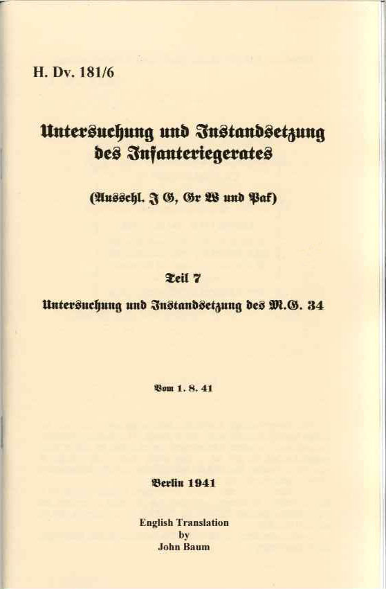 MG 34 Inspection and Repair Manual - WW2 Military Issue