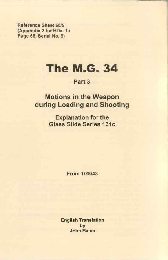 MG 34 Picture Manual for the Glass Slide Instruction Series 3 - WW2 Military Issue