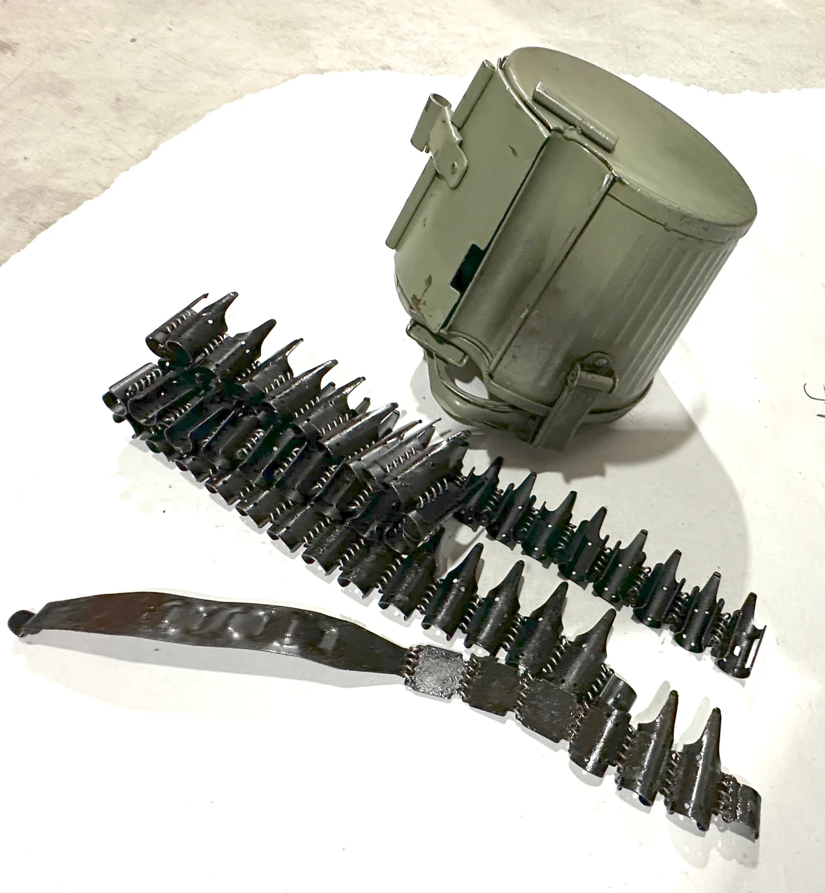 Lot 260918-07:  Original MG34/MG42 Basket Drum with Oddly Placed Marking, Belt, and Tab Set