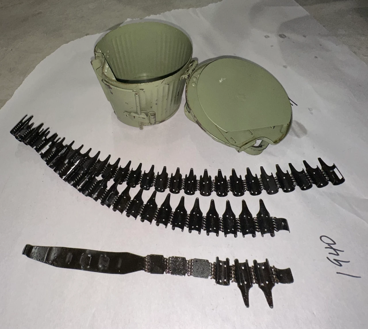 Lot 260918-07:  Original MG34/MG42 Basket Drum with Oddly Placed Marking, Belt, and Tab Set