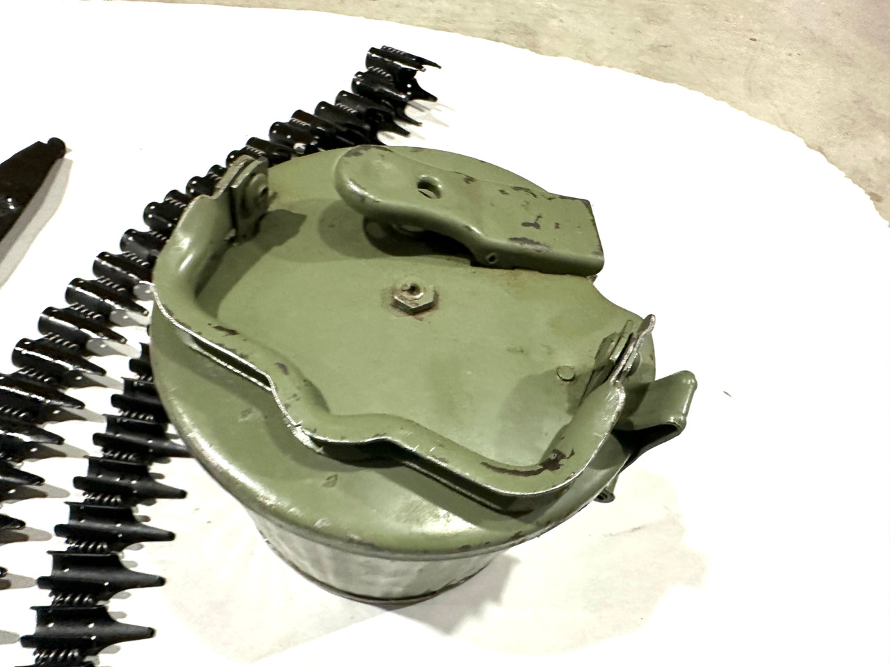 Lot 260918-07:  Original MG34/MG42 Basket Drum with Oddly Placed Marking, Belt, and Tab Set