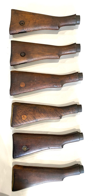 Lot: No.1 Mk.3 Butt Stock x6, Two No. 1 Brass Butt Plates, Original Marking Disc (LOW GRADE - FAIR)