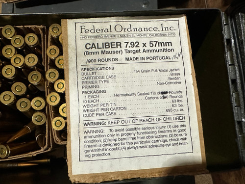 50 Rounds Portuguese 8mm Mauser Ammo