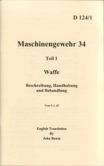 MG 34 Operator's Manual - WW2 Military Issue