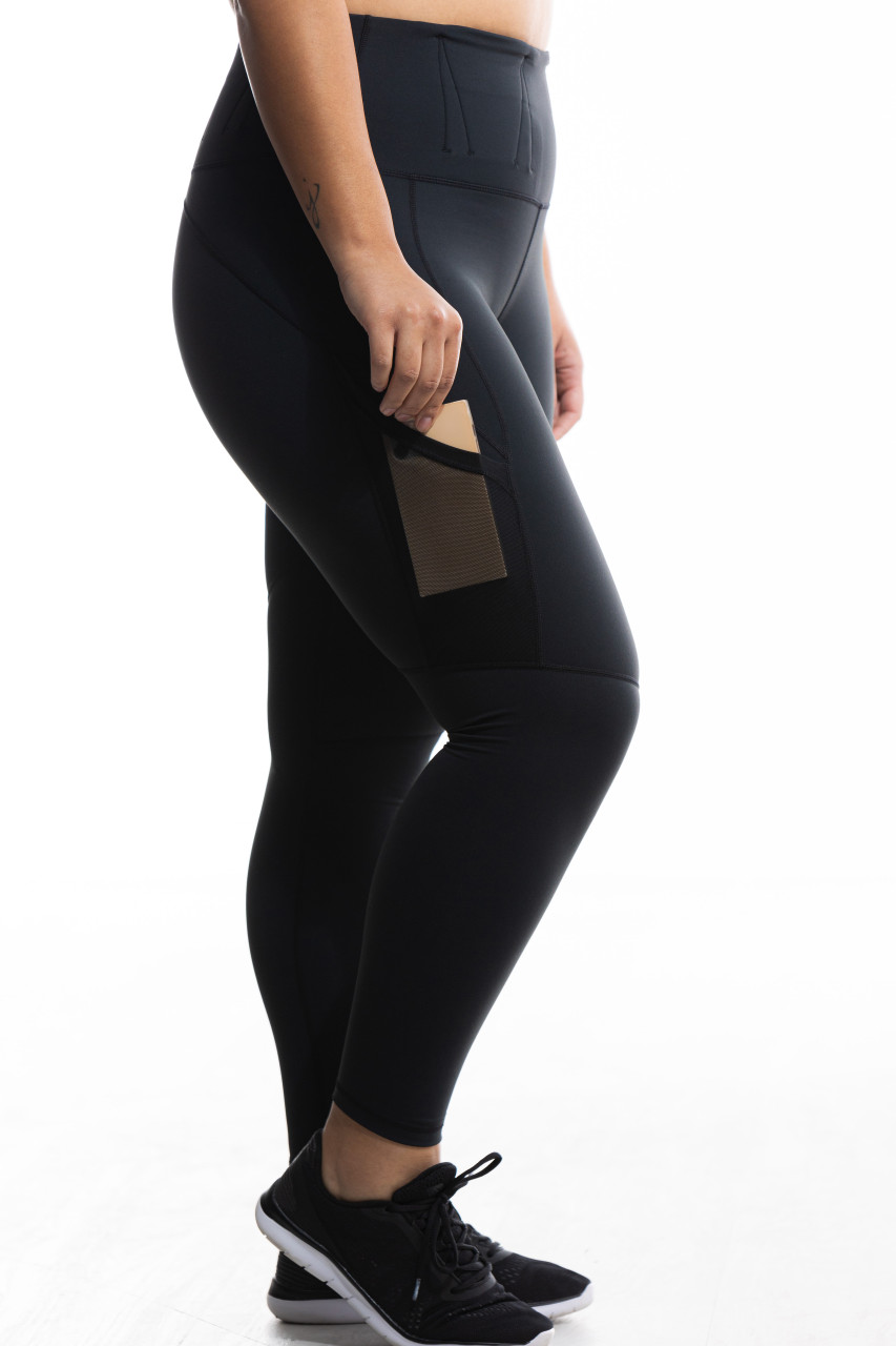 Sport leggings woman, Contrast Mesh Wide Wristband Sport Leggings w Phone  Pocket