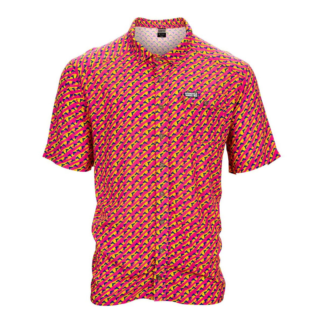 Springfield Men's Short Sleeve Summer Button Down, Retro Springfield Men's Short Sleeve Summer Button Down, Retro