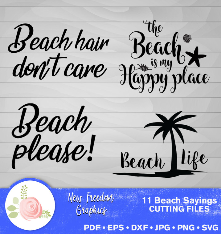 Bundle of 11 SVG, PNG Files of Beach Sayings that are ready for cutting machines