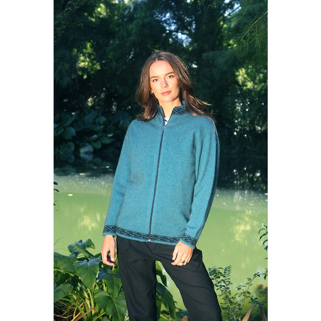 Possum Merino Clothing - Women's Lothlorian Motif Zip Cardigan