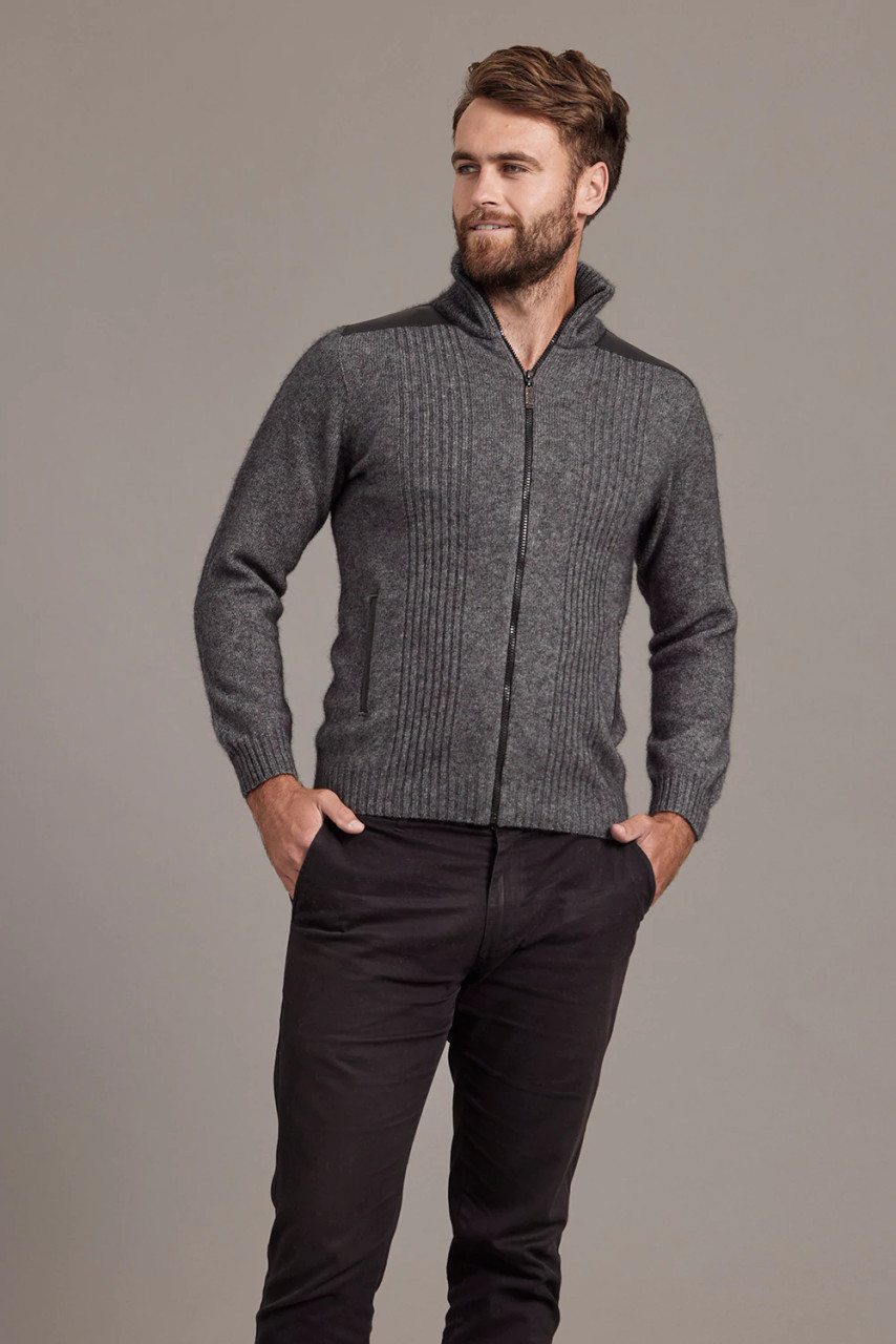 Possum Merino Clothing - McDonald Zip Jacket with Lambskin Leather