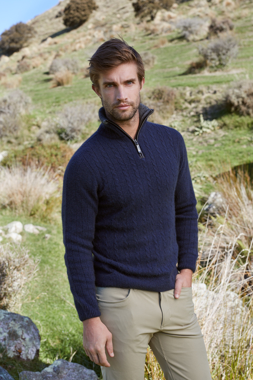 Possum Merino Clothing - McDonald Cable Jersey with Contrast Trim