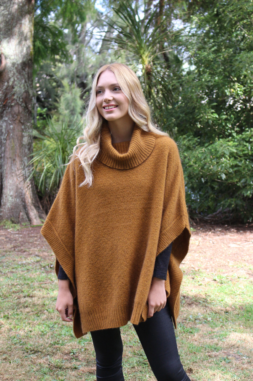 Merino Wool Cowl Neck Poncho