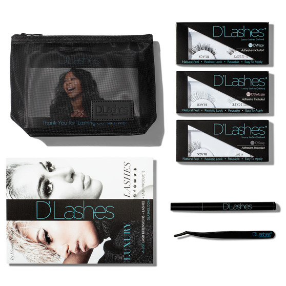 D’Lashes Lash It! Kit

The D’Lashes Lash It! Kit is for the girl who wants it all. Housed inside of a signature D’Lashes Black Mesh cosmetic clutch with zipper, you’ll find everything you need to rock great looking eyelashes including a pair of easy-to-apply D'Wispy, D’Sexy and D’Delicate strip lashes designed to enhance your natural eyes.  

The kit includes:

All products are Paraben-free, Fragrance Free.

*     1 set of D'Wispy Lashes

*     1 set of D'Delicate Lashes

*     1 set of D'Sexy Lashes

*     3 Hypoallergenic eyelash adhesive

*     1 D'Lashes Eyelash Tweezers Applicator

*     1 "New" Dual Purpose D'Adhesive Eyeliner Pen

 