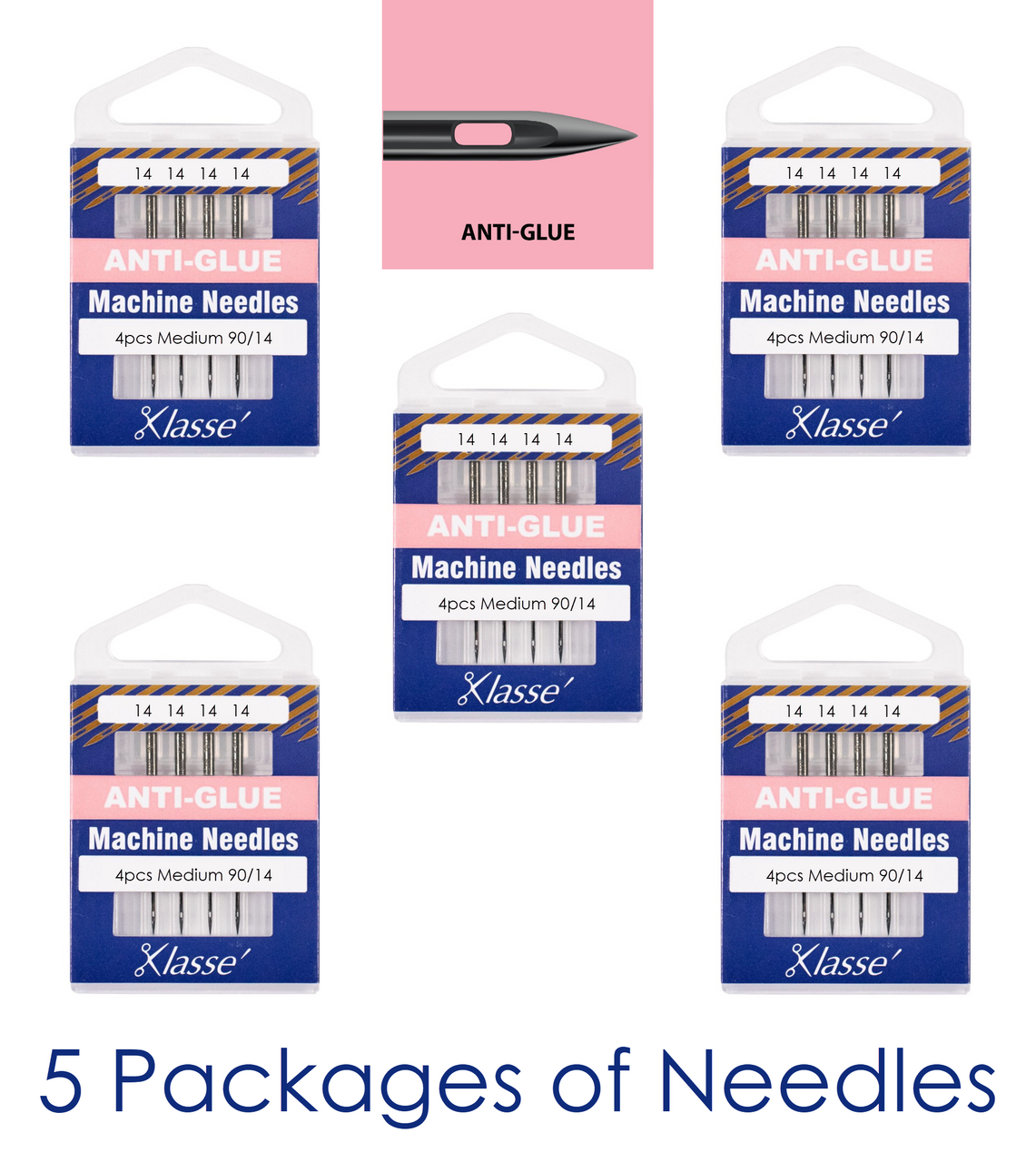 Klasse Anti-Glue Sewing and Embroidery Machine Needles | Size 90/14 | 5  Packages of 4pcs