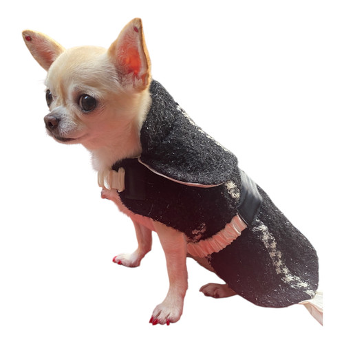 Black & ivory metallic wool cape coat