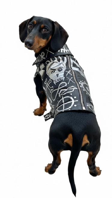 Jody Morlock painted leather coat (black and silver)