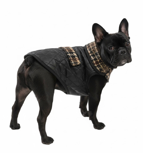 Black Puffer vest with plaid wool accent